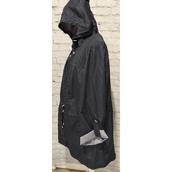 Susan Graver Navy Polka Dot Hooded Packable Rain Jacket with full zip front 1X - Picture 4 of 10